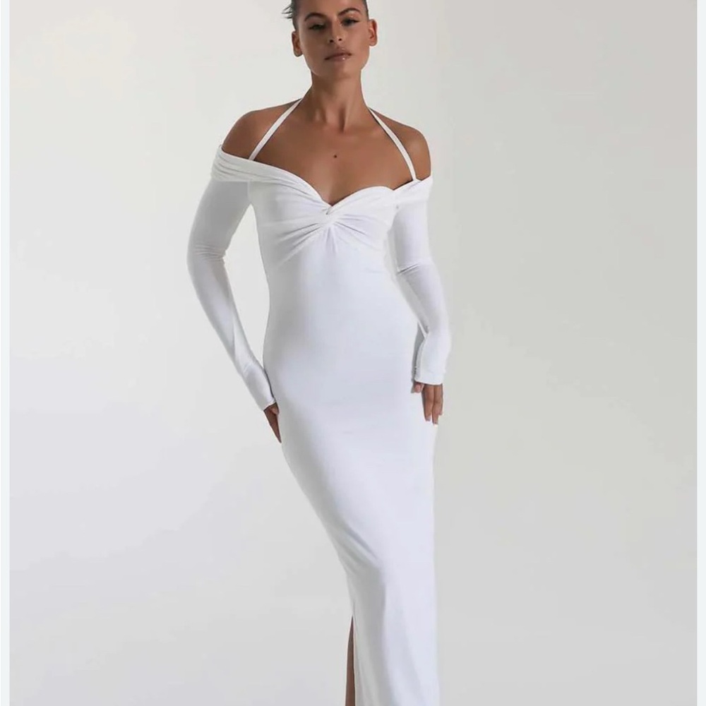 White Long Sleeve Off-Shoulder Bridal Gown